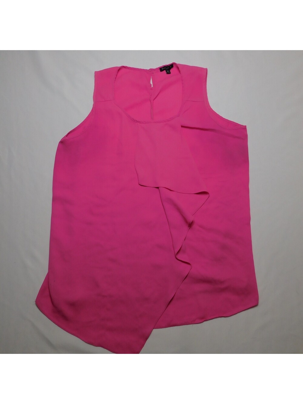 Sami & Jo Plus Women's 1X Pink Sleeveless Blouse Asymmetric Drape Ruffle Top 1X